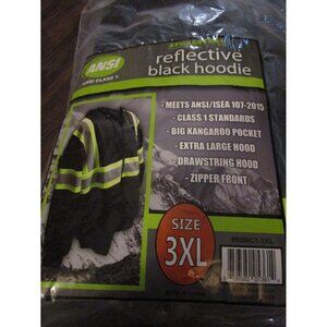 Forester Reflective Black Hooded Sweatshirt Class 1 Safety Hoodie Zip Front 3XL